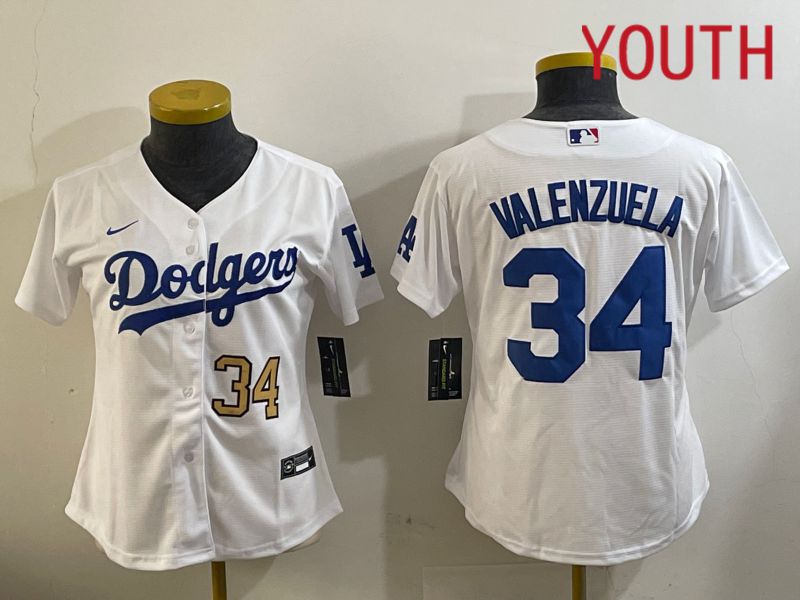 Youth Los Angeles Dodgers #34 Valenzuela White Game 2024 Nike MLB Jersey style 11203